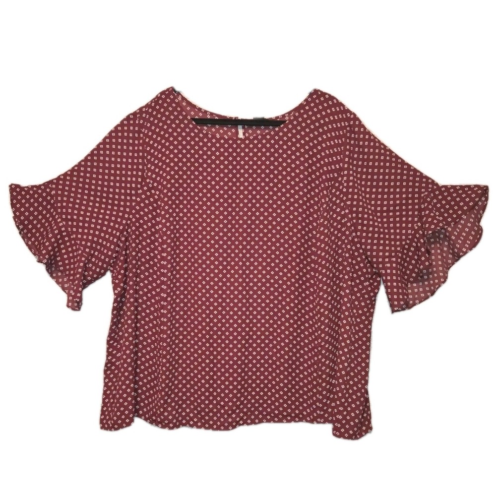 Liz Claiborne Woman Short Flared Sleeve Blouse Plus 4XL Top Burgundy Polka Dot